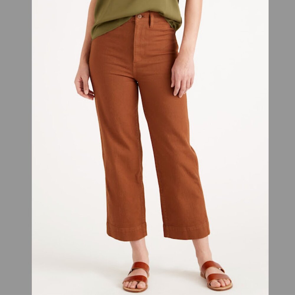 Quince Organic Stretch Cotton Twill Wide-Leg Crop Pants Brown Size 6